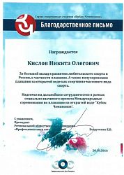 Благодарственное письмо от Кубка Чемпионов Благодарственное письмо от Кубка Чемпионов